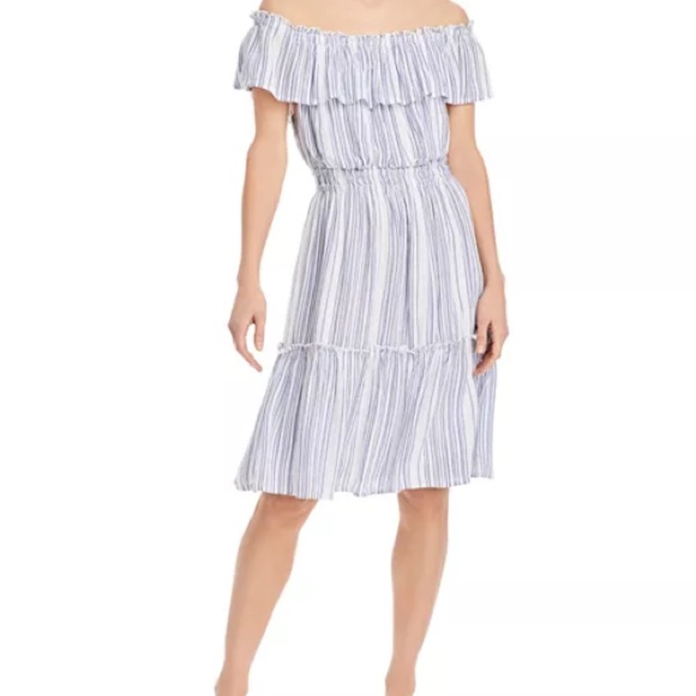 Tommy Bahama Aloha Avenue Off the Shoulder Blue & White Striped Dress